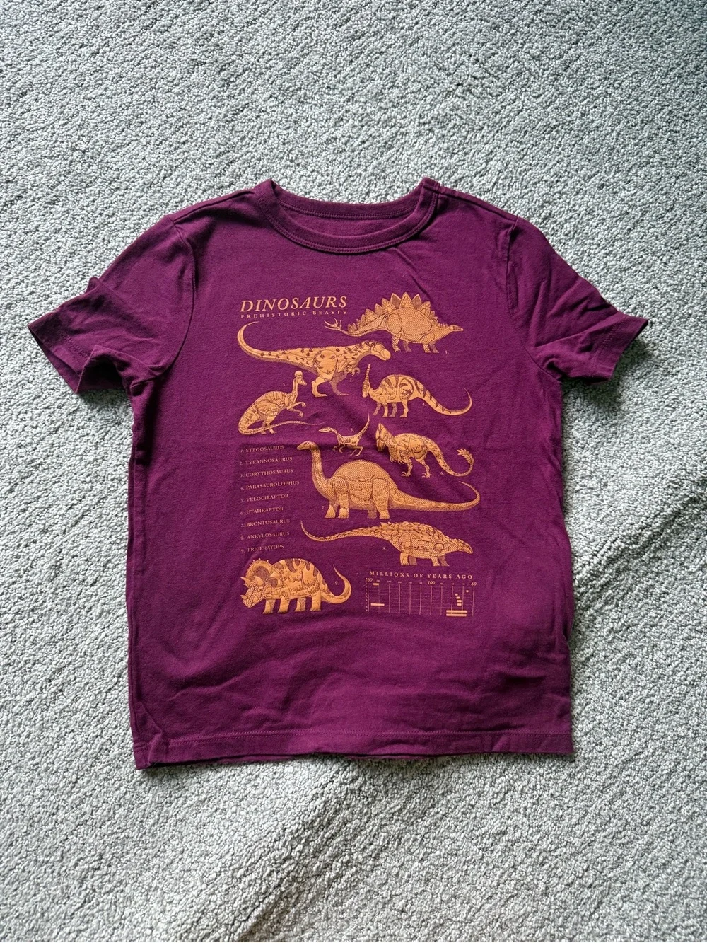 GAP Kids Short-Sleeve Tee - Maroon with Orange Dino Print
